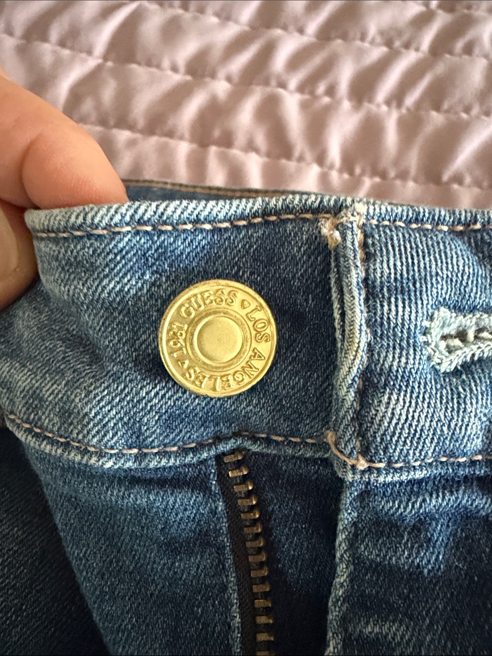 GUESS High-Rise Light Blue Denim Jeans with Gold Button